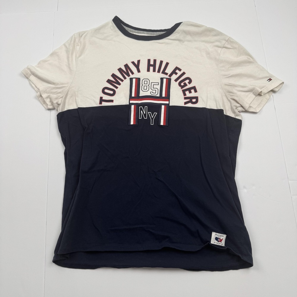 Tommy Hilfiger Mens Shirt Medium Blue White 85 NY Graphic Crewneck Tee 78E3079